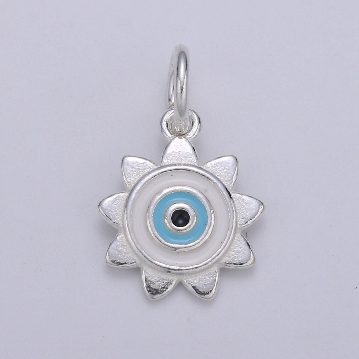 Sterling silver sun charm, s925 silver charm for jewelry making supplies, bracelet charm, earring charm, evil eye charm