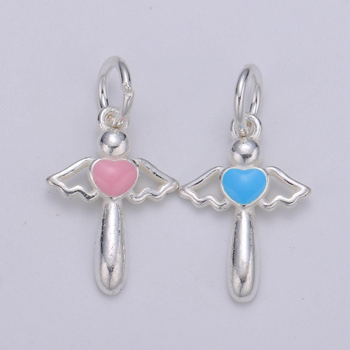 Mini angel wing s925 sterling silver jewelry findings heart pendant kids jewelry enamel love for bracelet earring necklace component