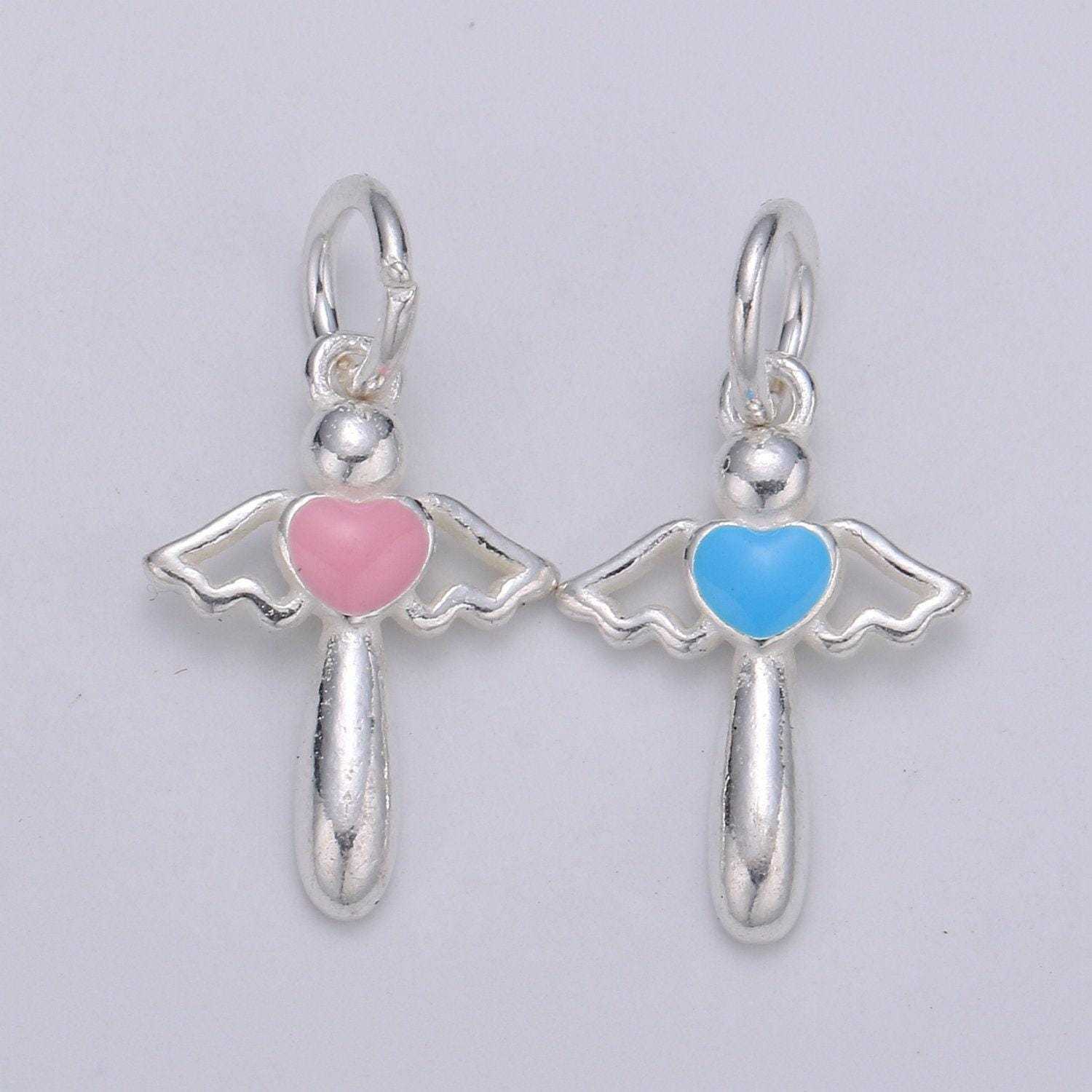 Mini angel wing s925 sterling silver jewelry findings heart pendant kids jewelry enamel love for bracelet earring necklace component