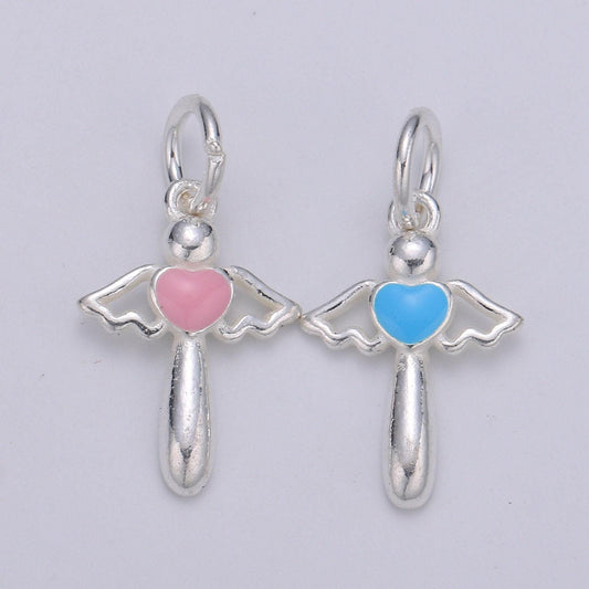 Mini angel wing s925 sterling silver jewelry findings heart pendant kids jewelry enamel love for bracelet earring necklace component