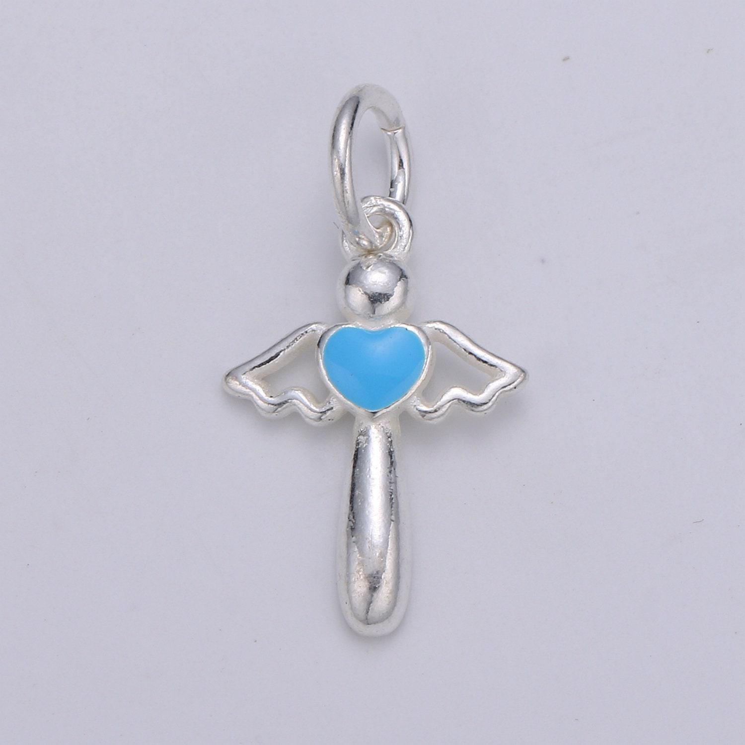Mini angel wing s925 sterling silver jewelry findings heart pendant kids jewelry enamel love for bracelet earring necklace component