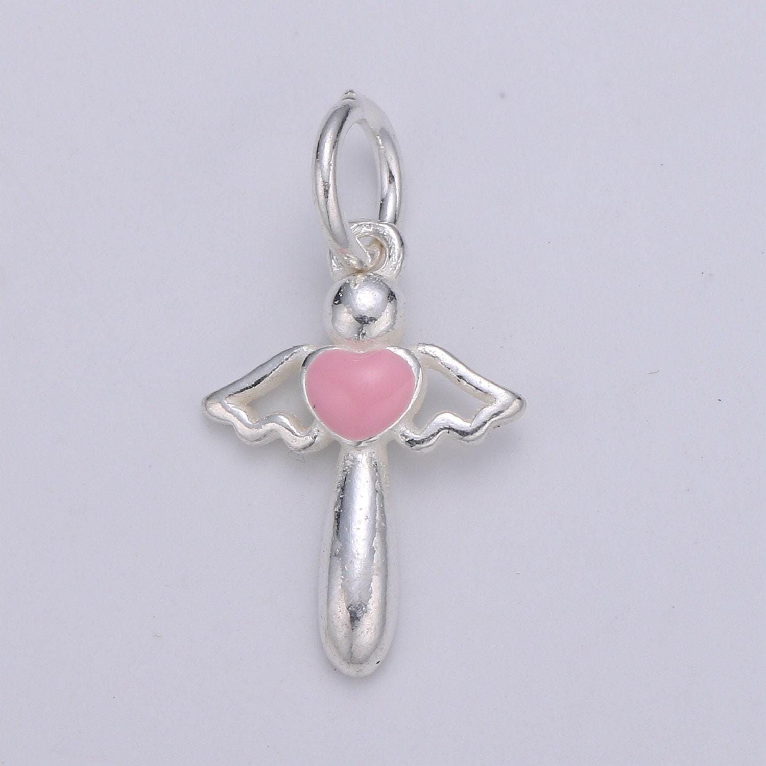Mini angel wing s925 sterling silver jewelry findings heart pendant kids jewelry enamel love for bracelet earring necklace component