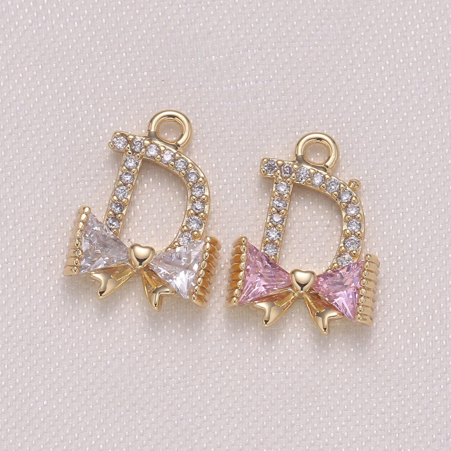 1x mini cubic bow charm, 14k gold plated bow tie pendant, clear micro cz pave bowtie charm, 10x14mm, jewelry findings, -974, -975