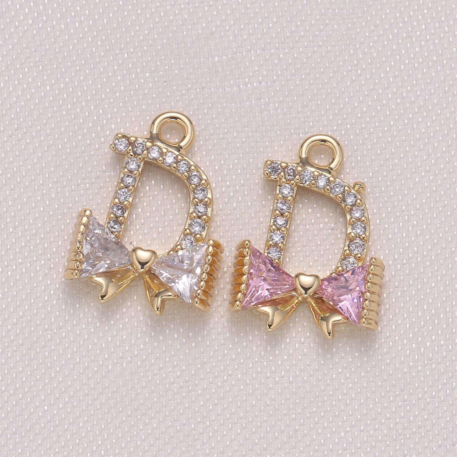 1x mini cubic bow charm, 14k gold plated bow tie pendant, clear micro cz pave bowtie charm, 10x14mm, jewelry findings, -974, -975
