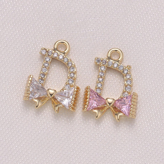 1x mini cubic bow charm, 14k gold plated bow tie pendant, clear micro cz pave bowtie charm, 10x14mm, jewelry findings, -974, -975