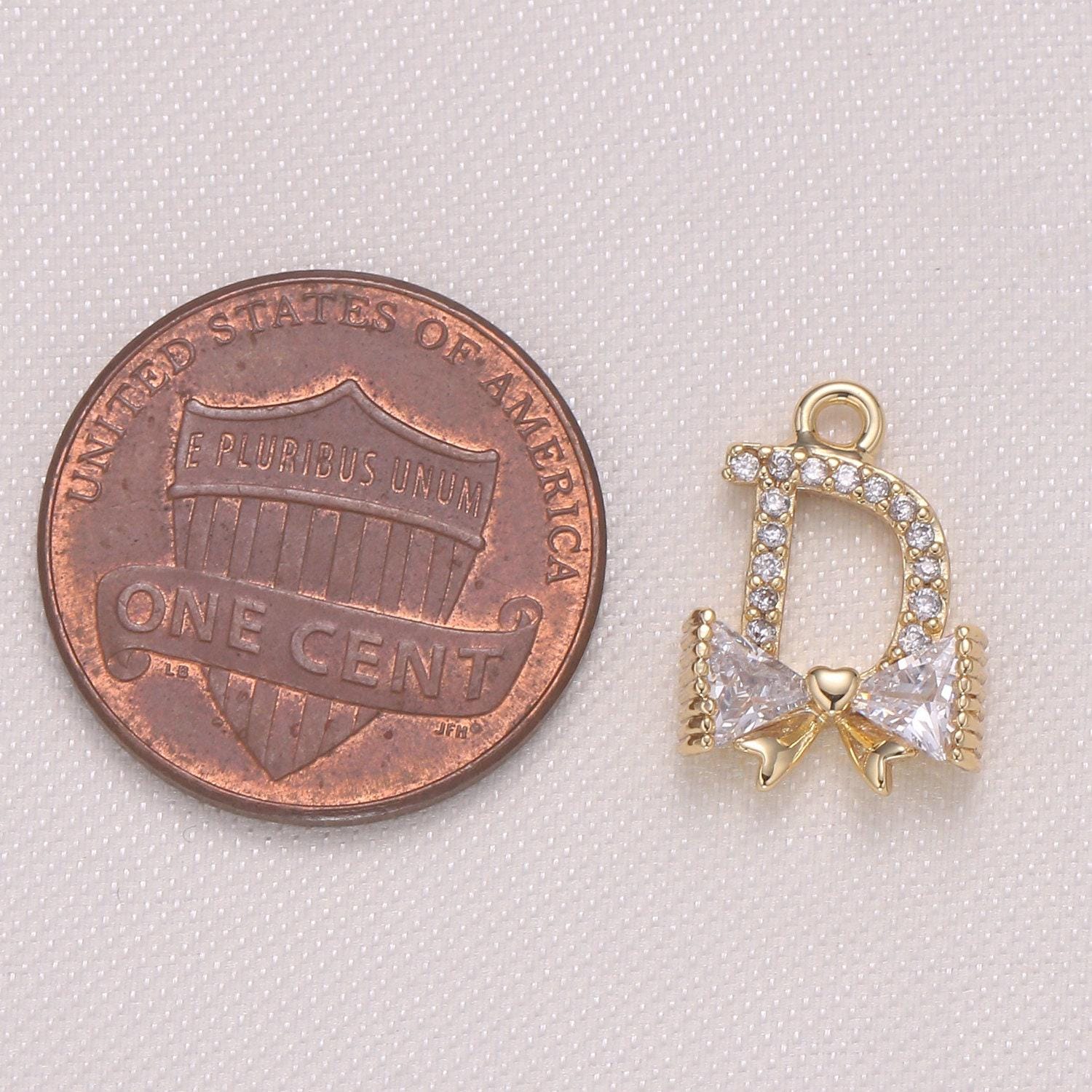 1x mini cubic bow charm, 14k gold plated bow tie pendant, clear micro cz pave bowtie charm, 10x14mm, jewelry findings, -974, -975