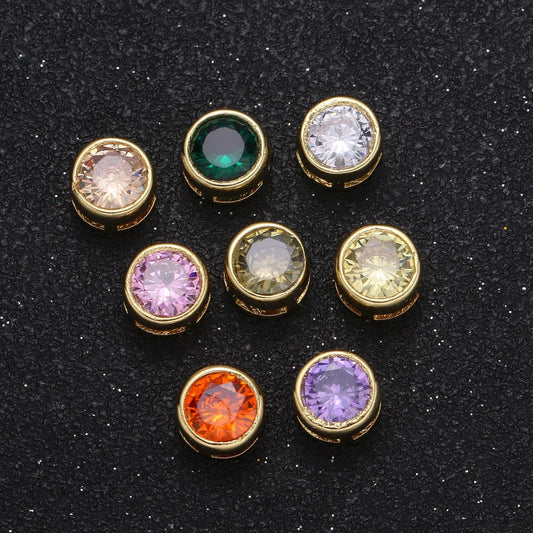 1x mini solitaire cz charm, round sleek pendant, color micro cz pave round circle charm, 8mm dia, spacer jewelry findings -119 - 126