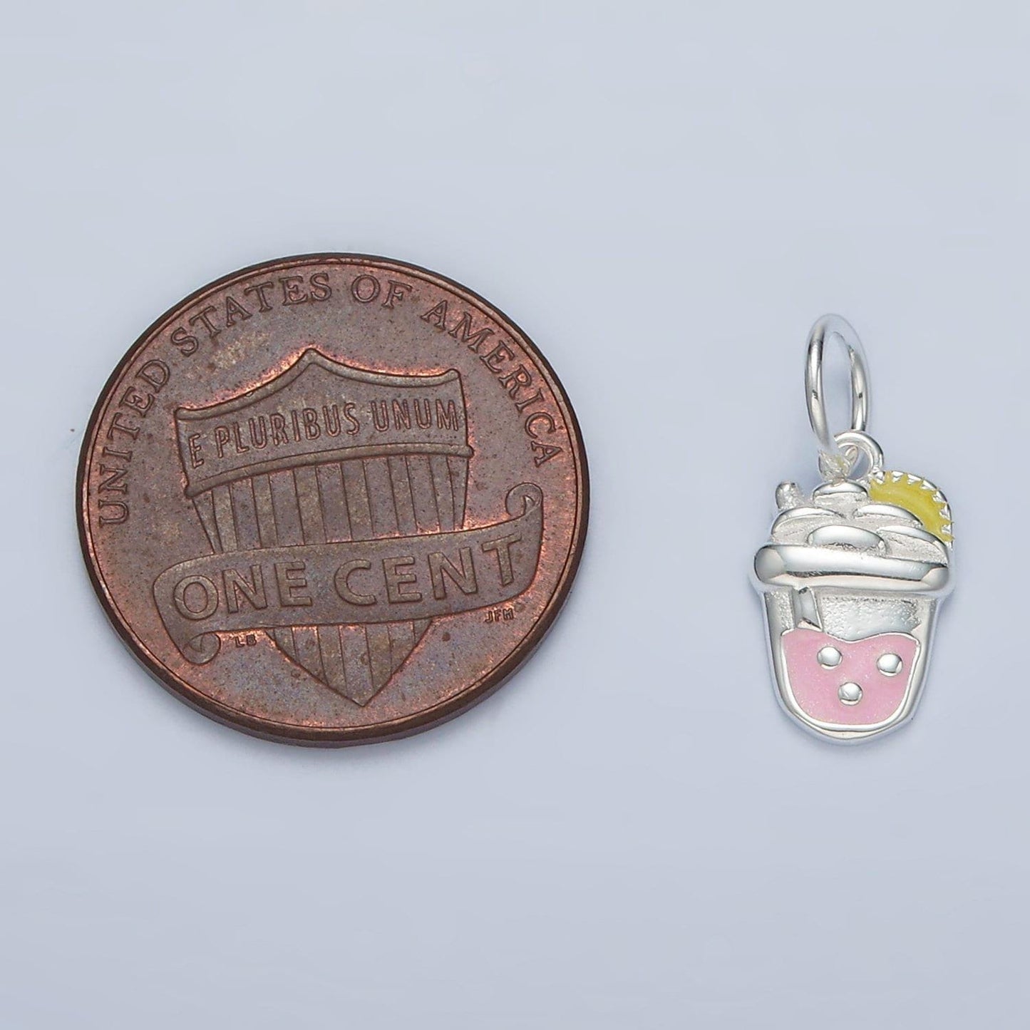 Sterling silver bubble boba drink pink enamel charm strawberry milk tea inspired asian kawaii charm | sl504