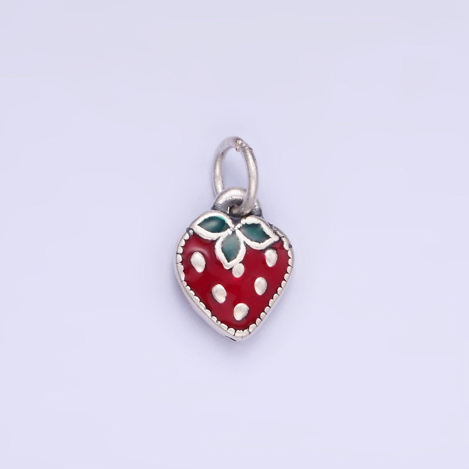 Mini s925 sterling silver enamel red strawberry charm for coquette girl jewelry bracelet earring necklace component add on fruit charm sl496