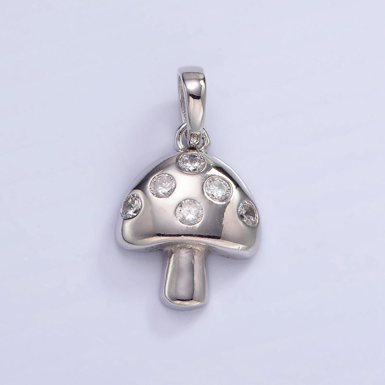 S925 sterling silver mushroom charm with clear cz stone | sl-484