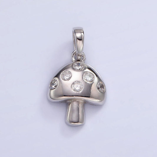 S925 sterling silver mushroom charm with clear cz stone | sl-484