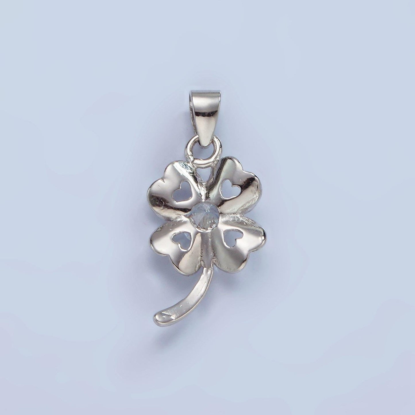 Sterling silver cz four-leaf clover pendant s925 lucky hearts charm with clear micro paved cz crystals charm | sl-471