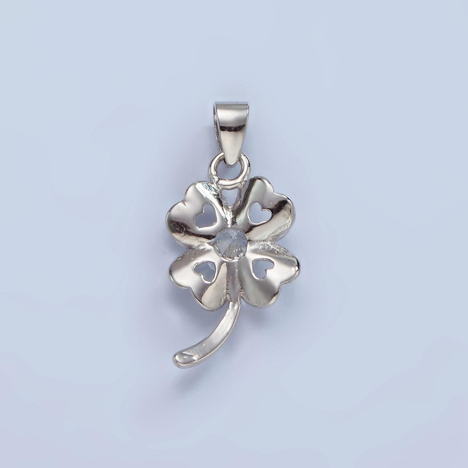 Sterling silver cz four-leaf clover pendant s925 lucky hearts charm with clear micro paved cz crystals charm | sl-471