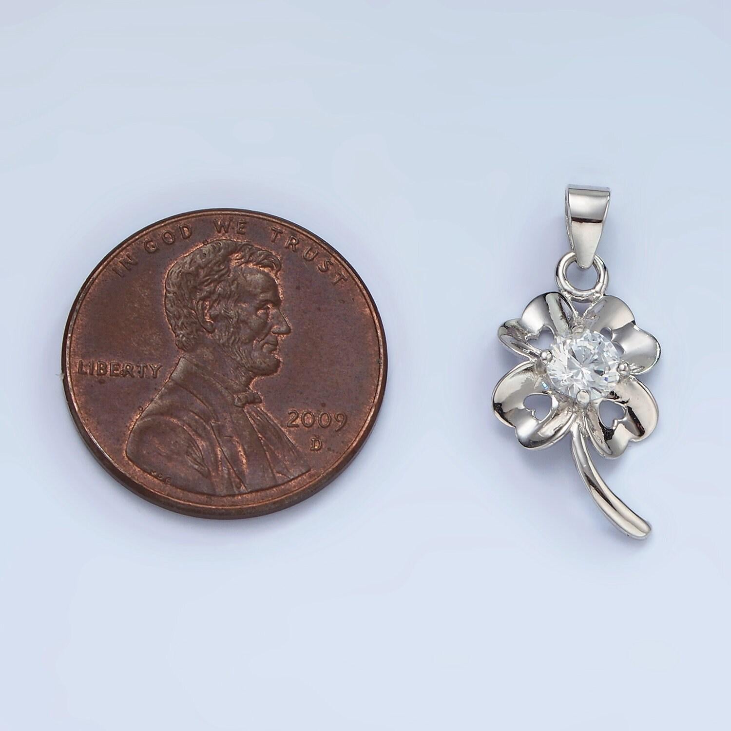 Sterling silver cz four-leaf clover pendant s925 lucky hearts charm with clear micro paved cz crystals charm | sl-471