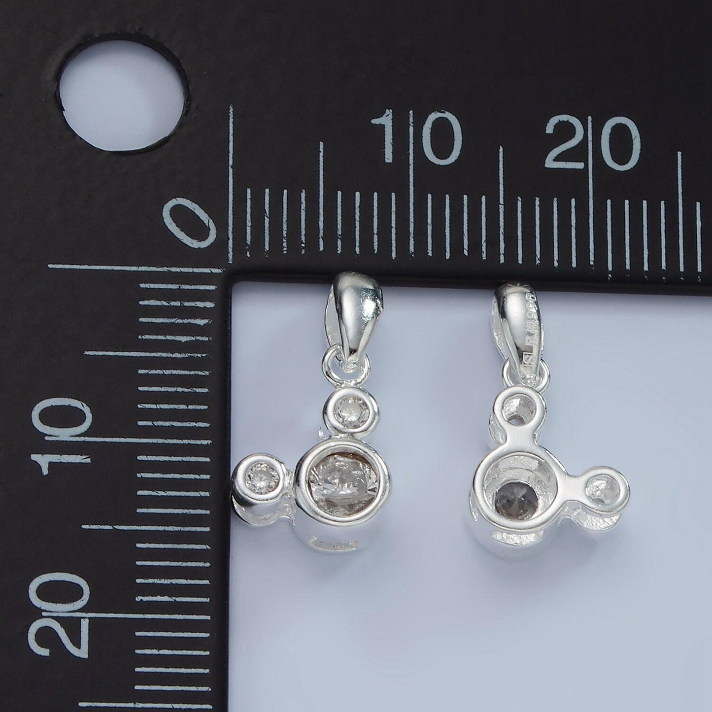 S925 sterling silver triple clear cz bezel mouse animal pendant bubble charm bracelet charm | sl-469