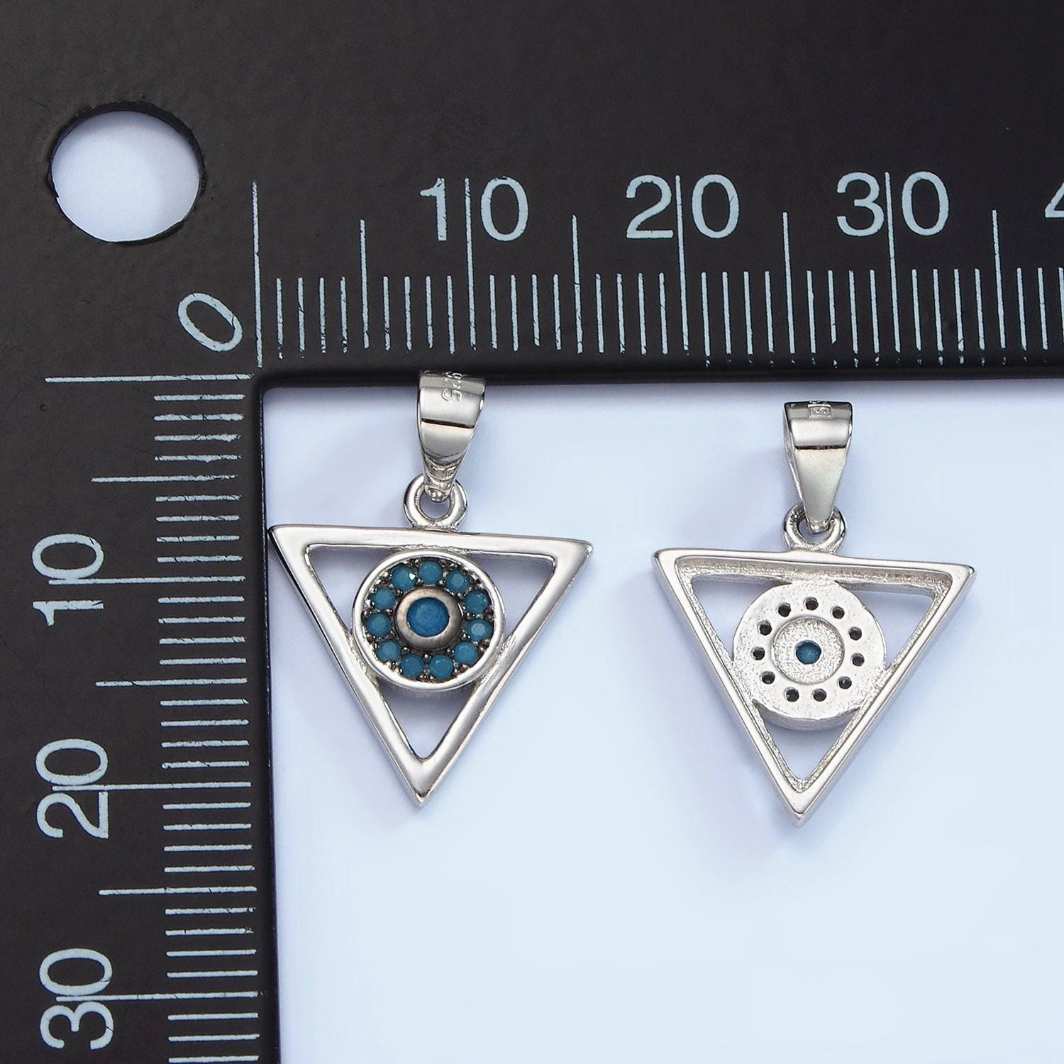 Silver evil eye charms, turquoise with cubic pendant triangle charm cz eye charms s925 sterling silver findings sl-464