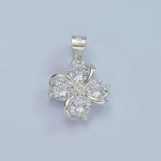 S925 sterling silver cz quatrefoil clover pendant | sl-457