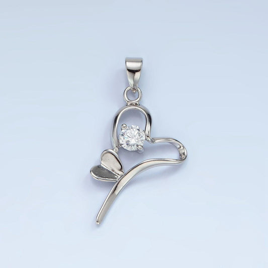 S925 sterling silver 25mm clear cz open double heart pendant | sl-450