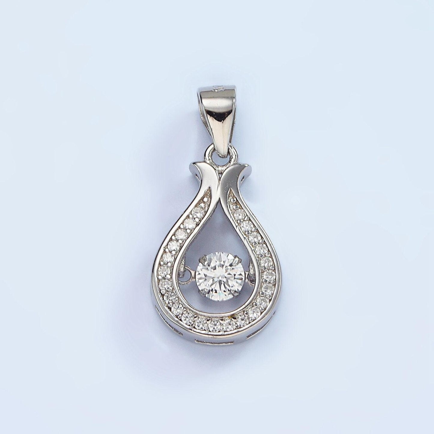S925 sterling silver clear cz open micro paved teardrop hourglass pendant minimalist charm | sl-448