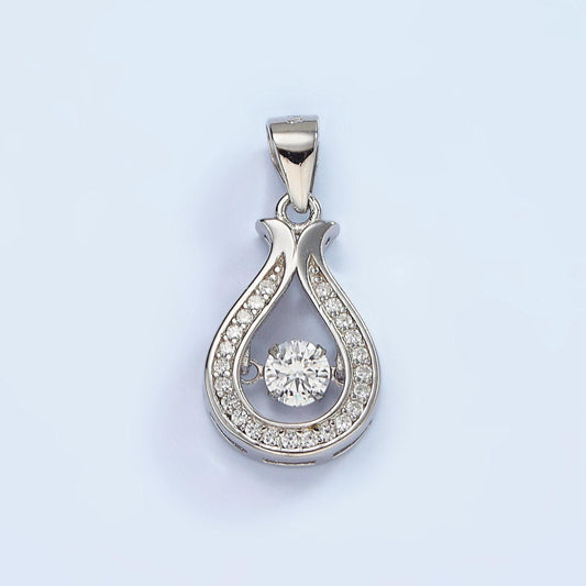 S925 sterling silver clear cz open micro paved teardrop hourglass pendant minimalist charm | sl-448