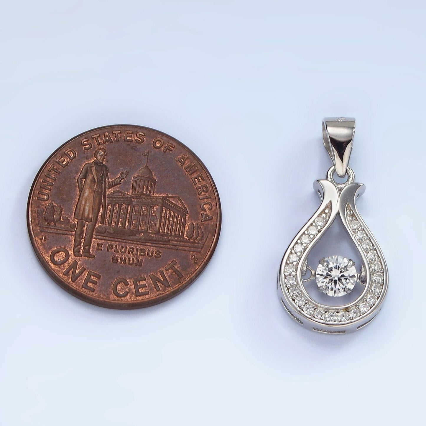 S925 sterling silver clear cz open micro paved teardrop hourglass pendant minimalist charm | sl-448