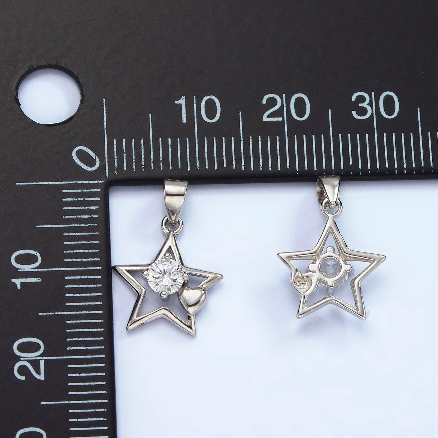 S925 sterling silver clear cz heart open celestial star pendant | sl-447