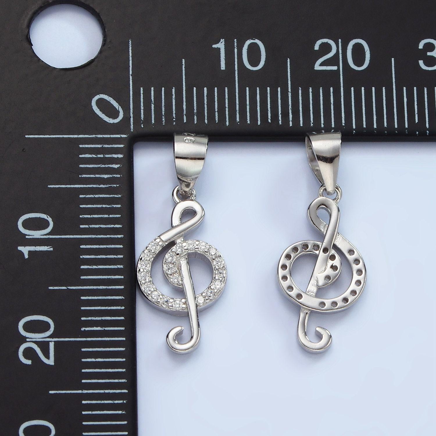 S925 sterling silver music note treble clef micro paved cz pendant | sl-445