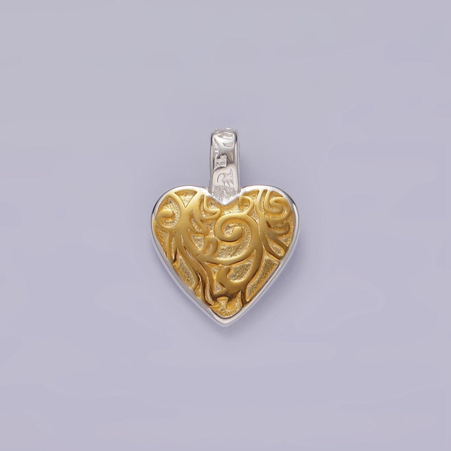 Mixed metals two tone sterling silver gold heart charm for minimalist jewelry necklace bracelet charm for jewelry making supply sl438
