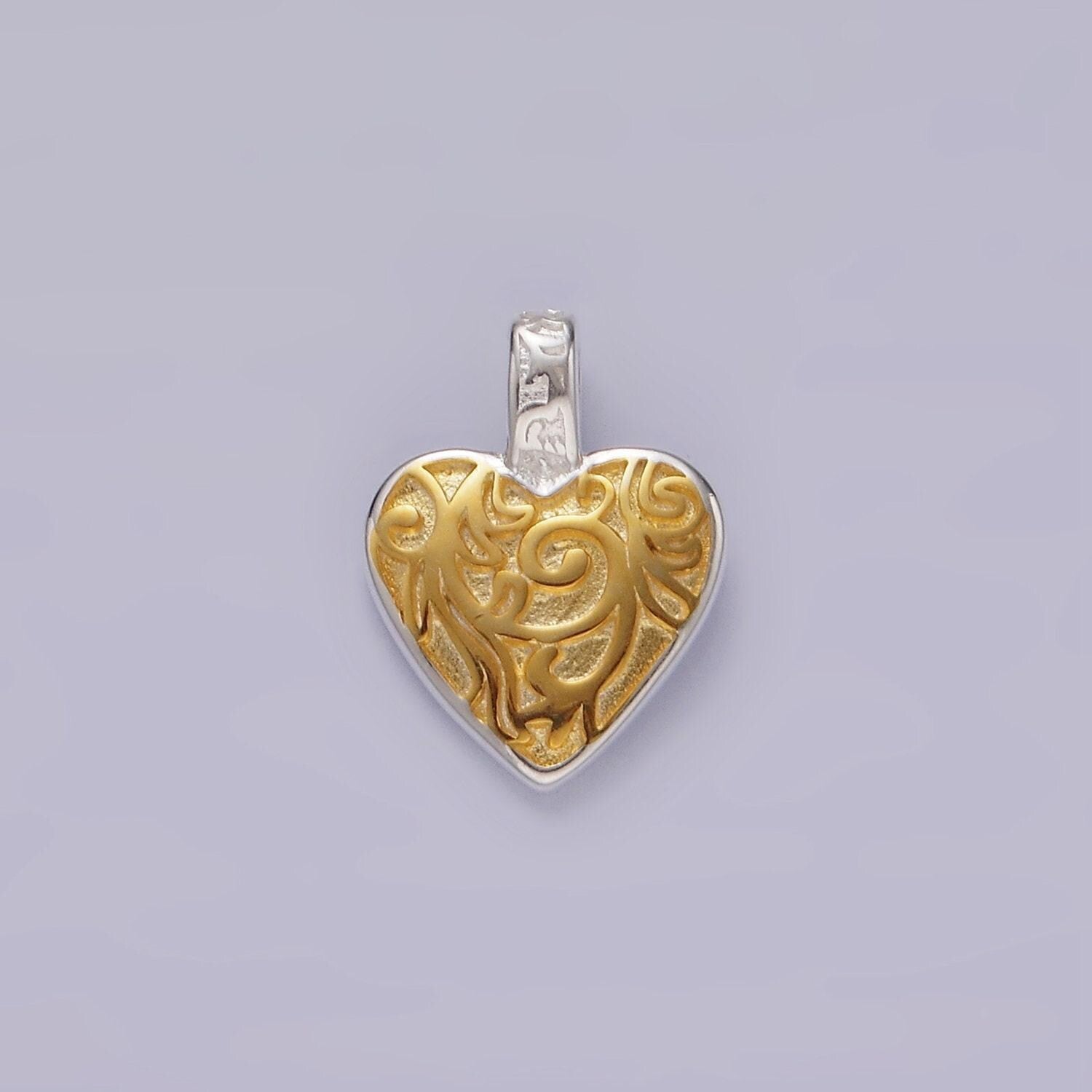 Mixed metals two tone sterling silver gold heart charm for minimalist jewelry necklace bracelet charm for jewelry making supply sl438