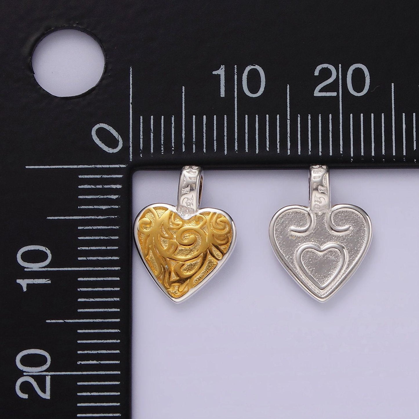 Mixed metals two tone sterling silver gold heart charm for minimalist jewelry necklace bracelet charm for jewelry making supply sl438