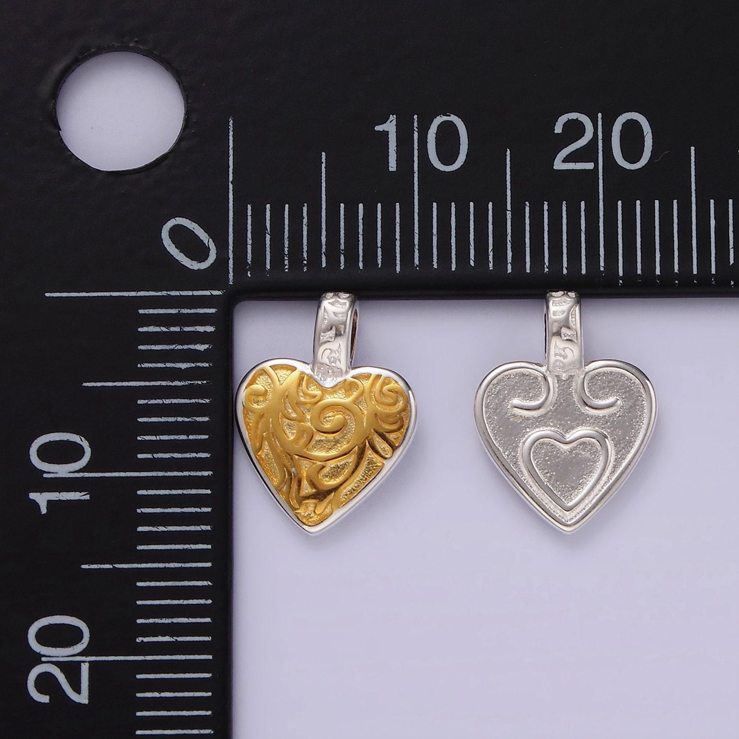 Mixed metals two tone sterling silver gold heart charm for minimalist jewelry necklace bracelet charm for jewelry making supply sl438