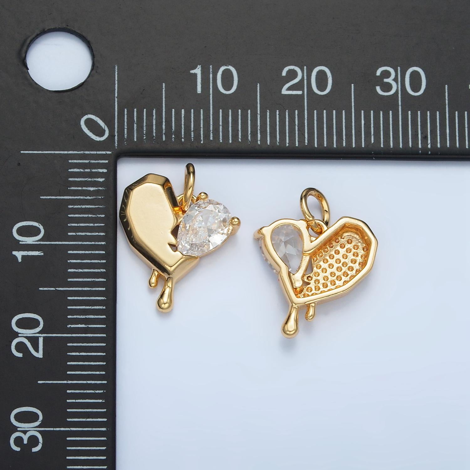 Molten drip broken heart cz paved gold filled love charm | m-020
