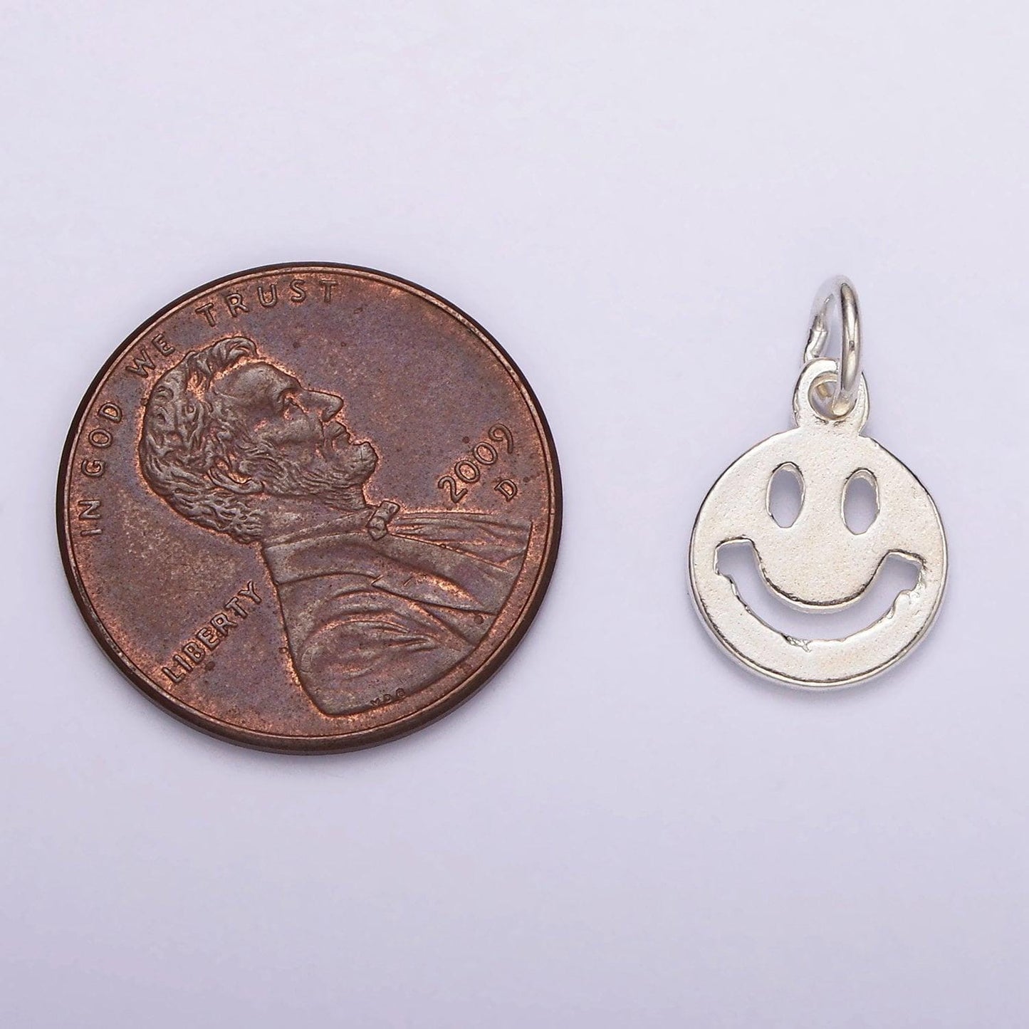 S925 silver sterling mini happy face, double sided charm | sl-418