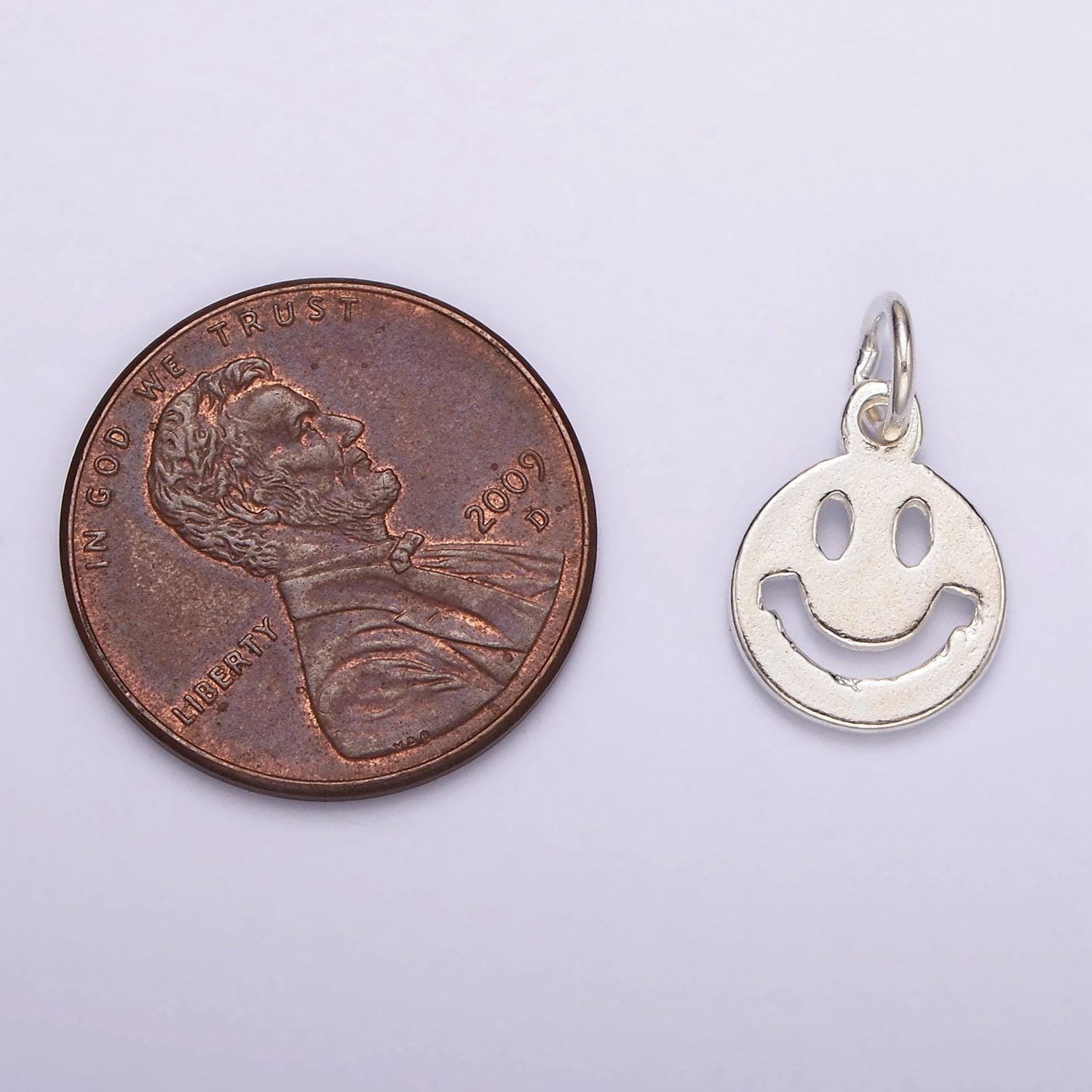 S925 silver sterling mini happy face, double sided charm | sl-418