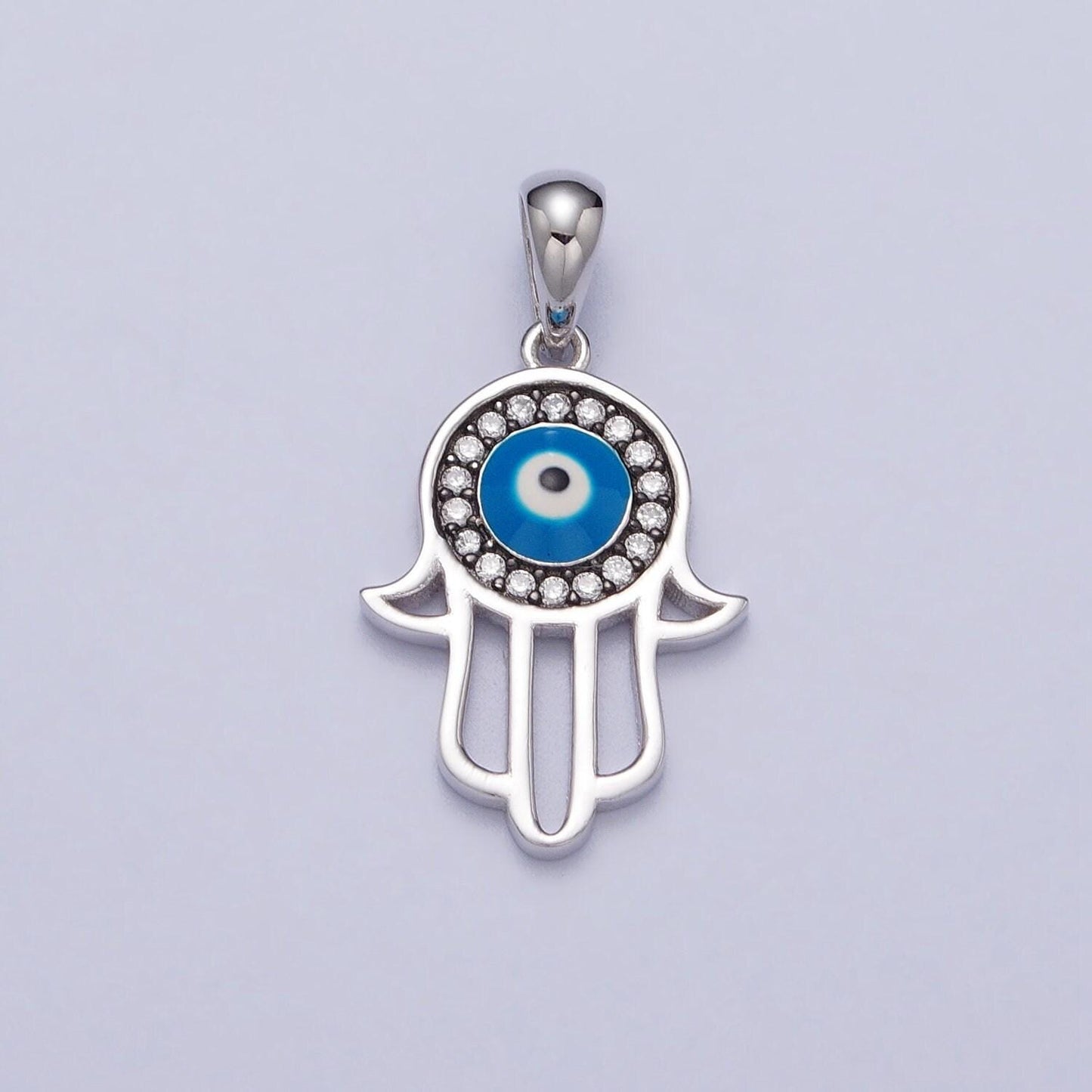 S925 sterling silver hamsa hand charm micro pave charm , hand of fatima evil eye jewelry pendant charm for religious jewelry supply sl-406
