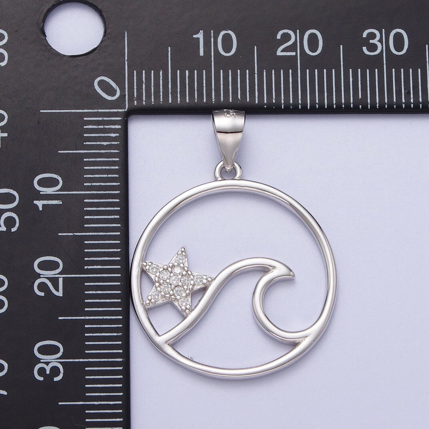 Ocean themed aquamarine starfish wave sterling silver s925 charm for necklace bracelet women cuff bracelet sl-404