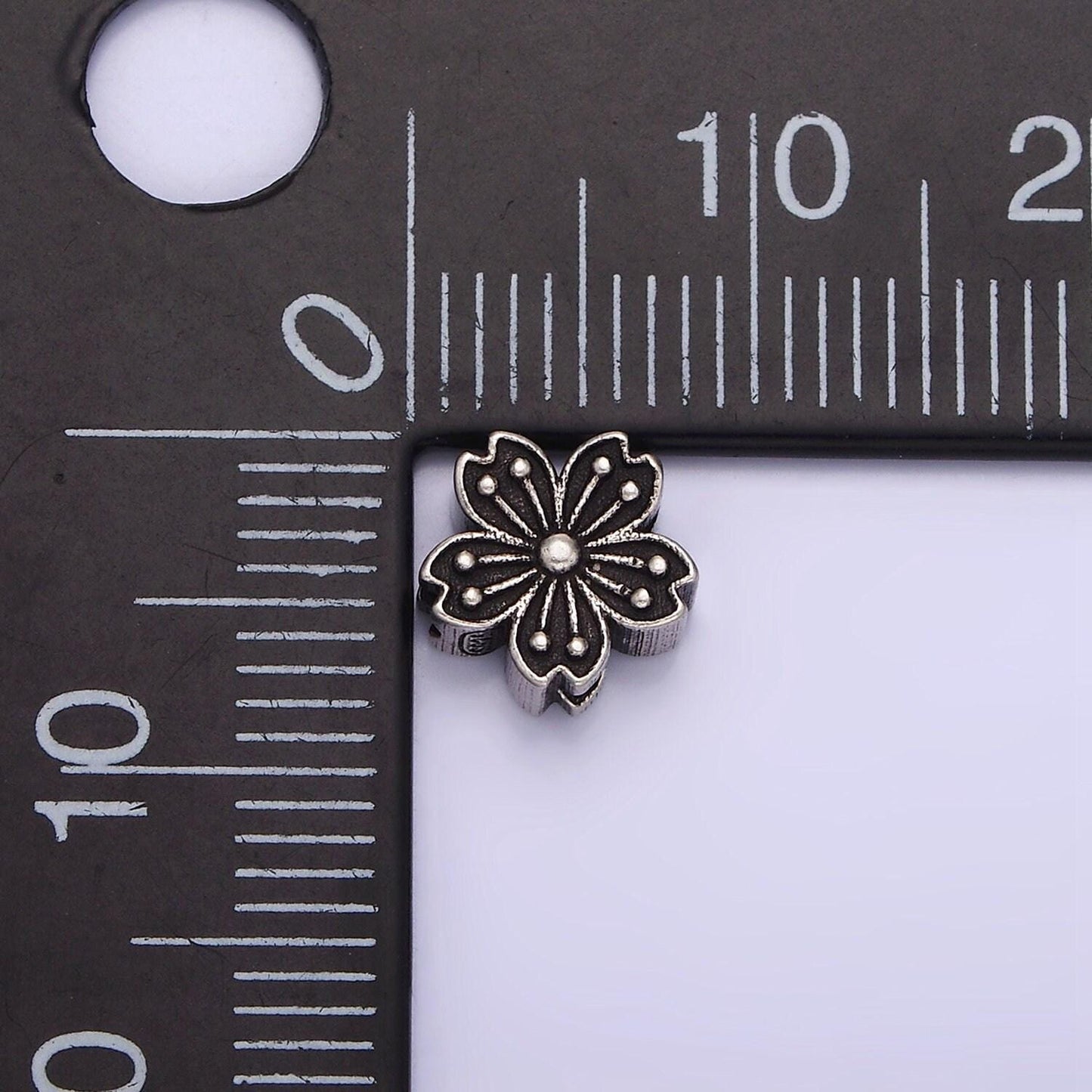 Sterling silver s925 7.5mm flower lined dotted mixed metal bead | sl-346