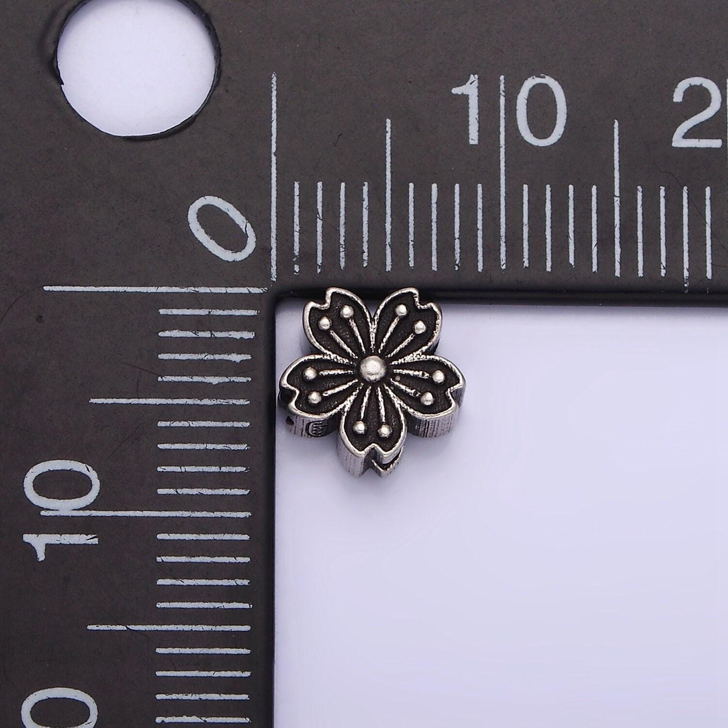 Sterling silver s925 7.5mm flower lined dotted mixed metal bead | sl-346