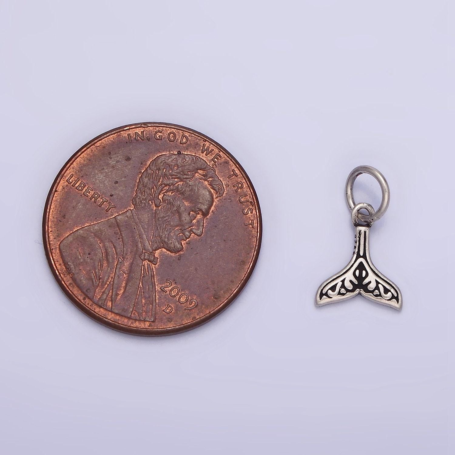 Sterling silver s925 artisan whale dolphin tail add-on charm | sl-345
