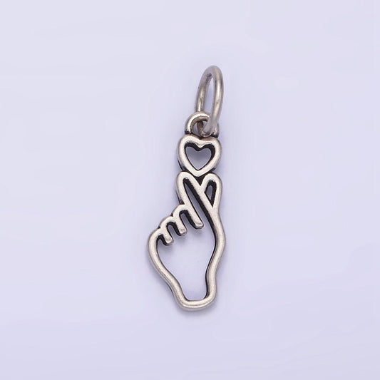 Sterling silver s925 mini heart love hand gesture open charm korean style | sl-342