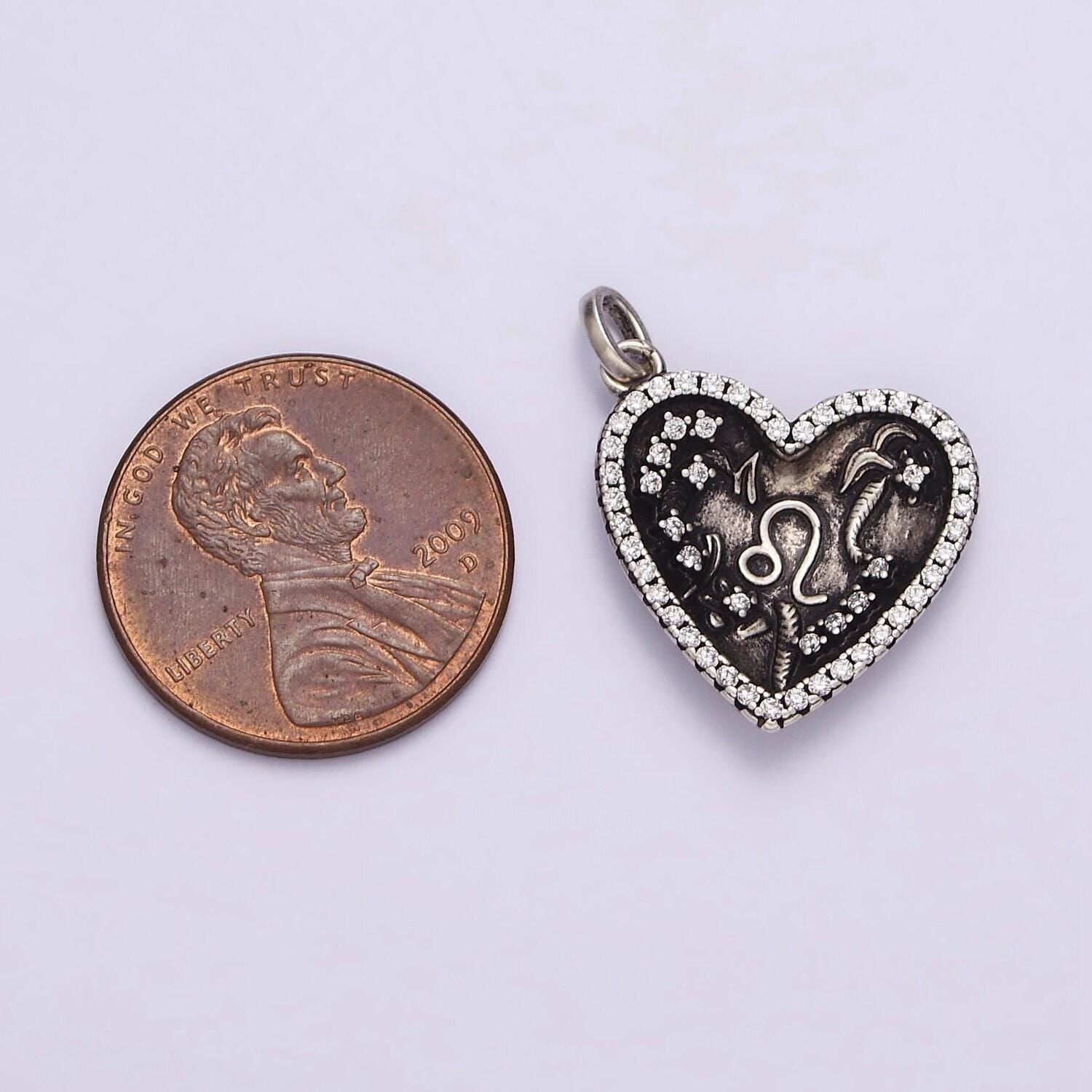 S925 sterling silver leo zodiac clear micro paved cz heart charm | sl-338
