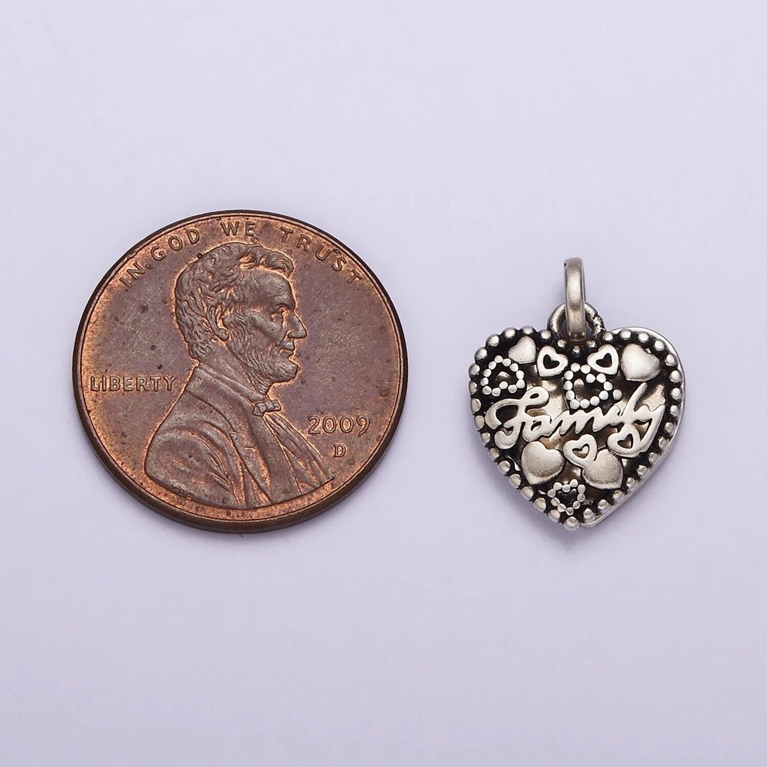 Sterling silver s925 "family" cursive script double open heart pendant | sl-329