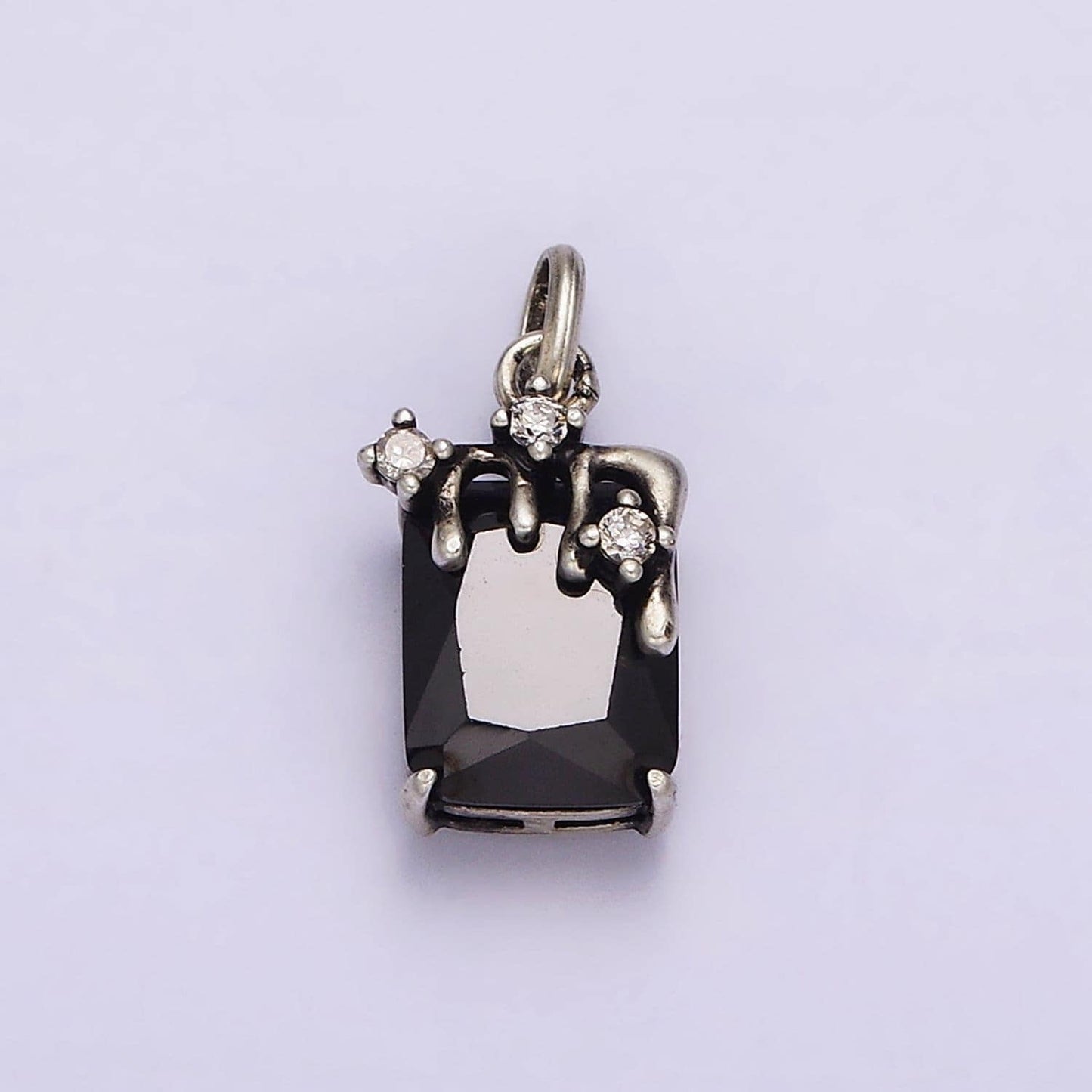 Sterling silver s925 black baguette cz molten drip charm | sl-324