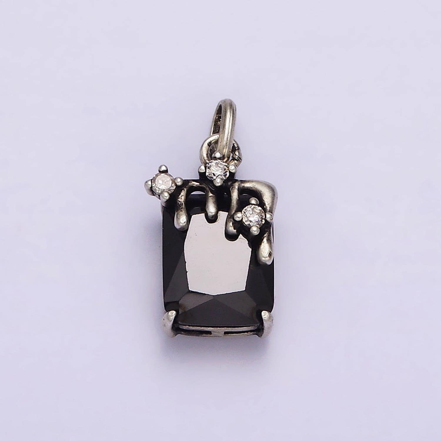Sterling silver s925 black baguette cz molten drip charm | sl-324