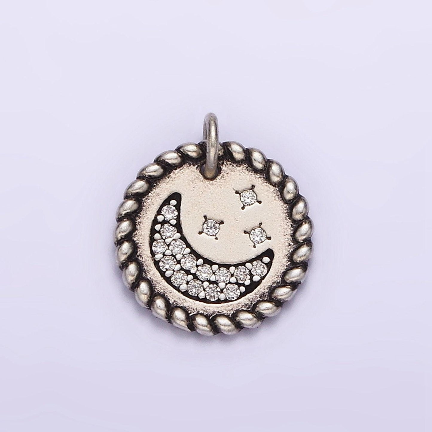 Dainty moon star charm in 925 sterling silver pendant micro pave celestial jewelry sl-321