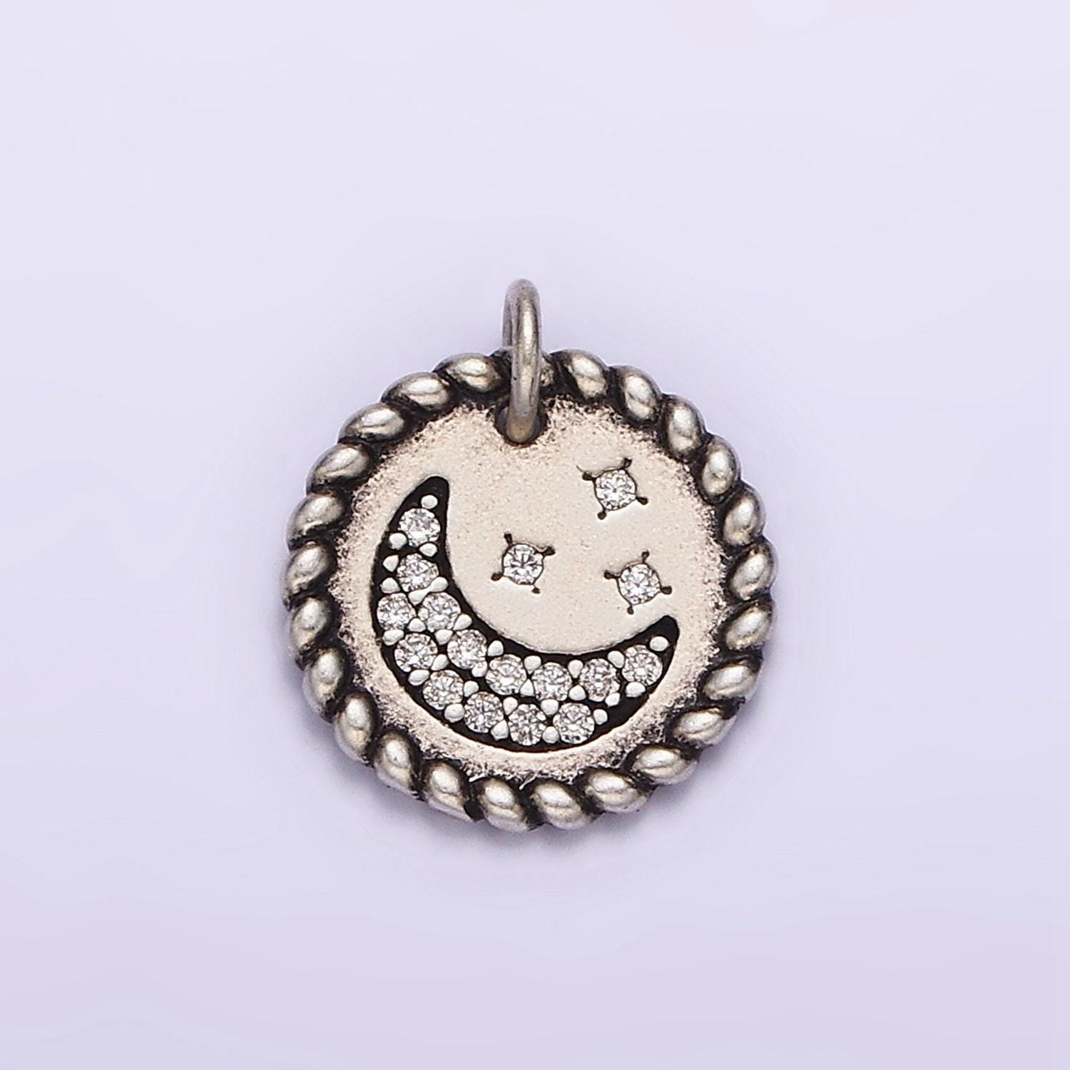 Dainty moon star charm in 925 sterling silver pendant micro pave celestial jewelry sl-321