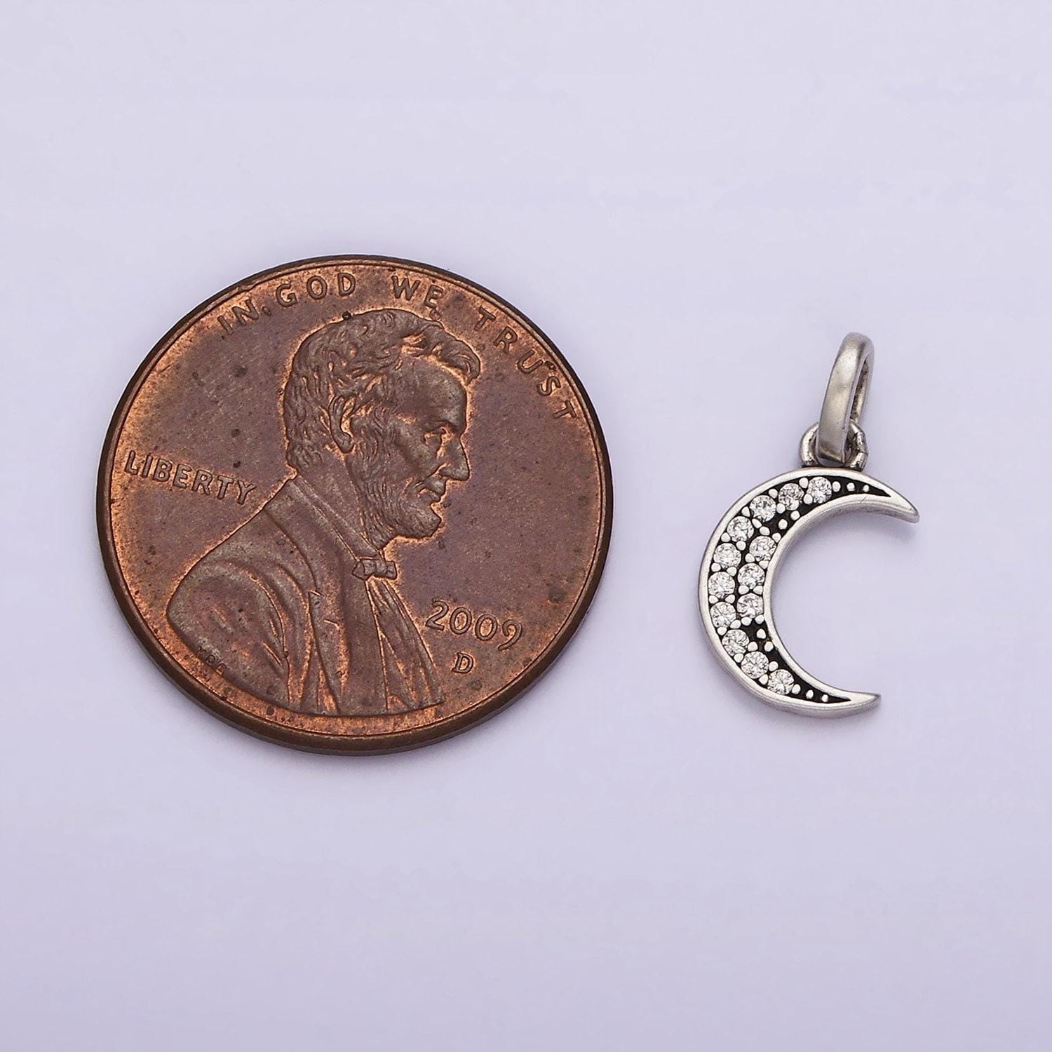 Mini moon charm small cz crescent moon celestial pendant sterling silver s925 | sl-314