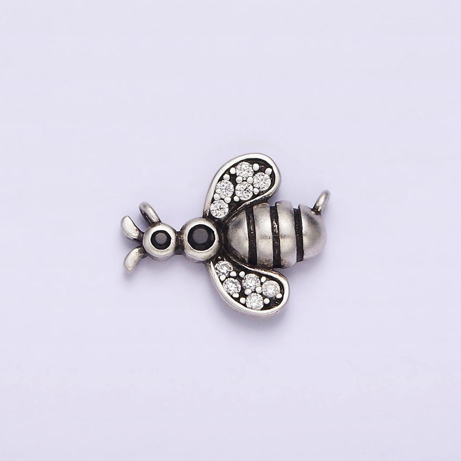 S925 sterling silver bee insect clear micro paved cz wings connector | sl-305