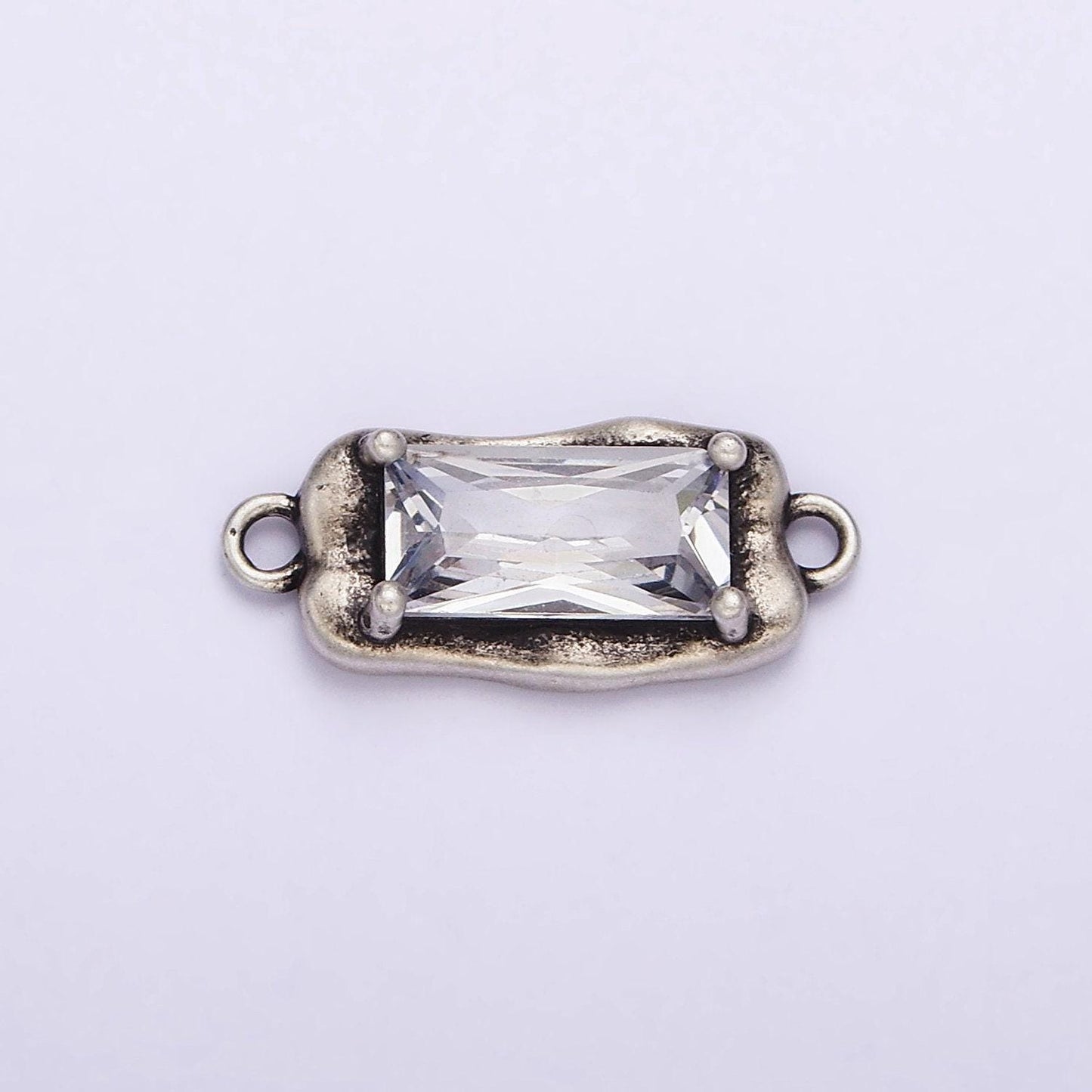 Sterling silver s925 clear cz baguette abstract molten silver connector | sl-304