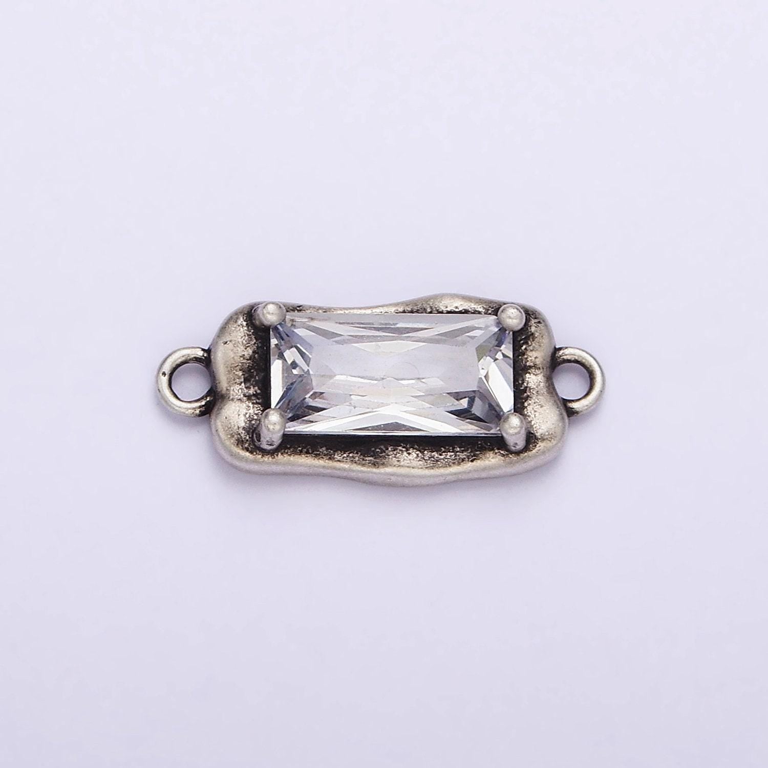 Sterling silver s925 clear cz baguette abstract molten silver connector | sl-304